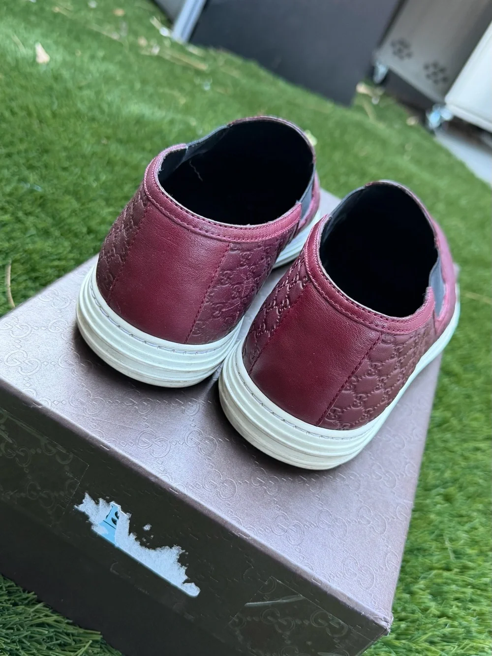 Gucci Men’s Burgundy Leather Slip-On Sneakers